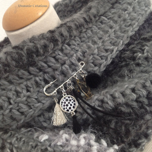 grand snood col écharpe femme - fait main - coloris gris - très doux et chaud en mohair