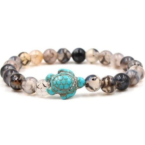 Bracelet agate veine de dragon et tortue en howlite turquoise