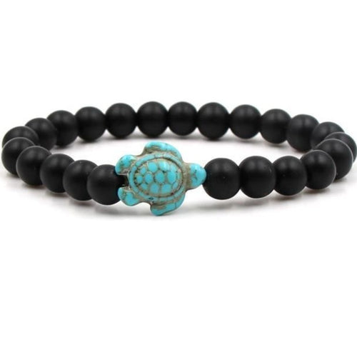Bracelet agate noire et tortue en howlite turquoise