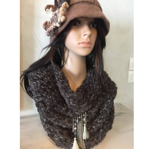 snood col écharpe , coloris marron irisé