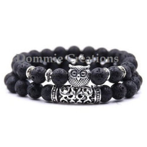 Bracelets de distance en pierre de lave, chouette