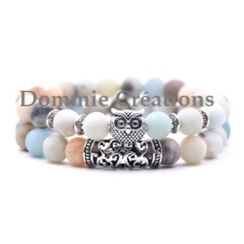 Bracelets de distance en amazonite givrée, chouette