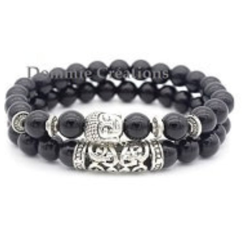 Bracelets de distance en agate noire, boudha