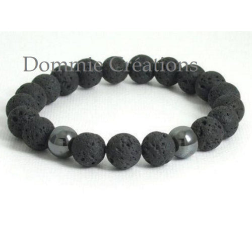 Bracelet en pierre de lave, hématite noire