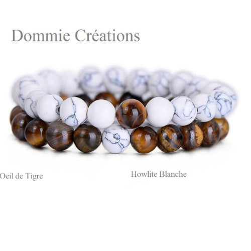 Bracelets de distance en oeil du tigre et howlite blanche, perles naturelles