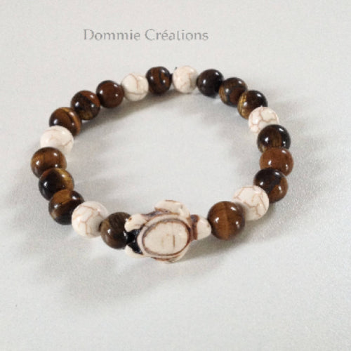Bracelet mala en oeil de tigre et howlite, perles naturelles