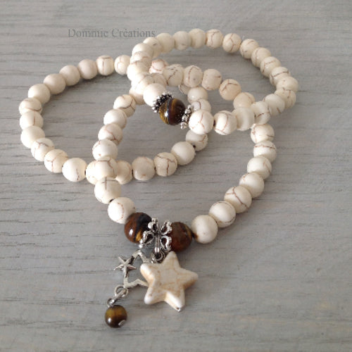 Bracelets en oeil de tigre et howlite , perles naturelles