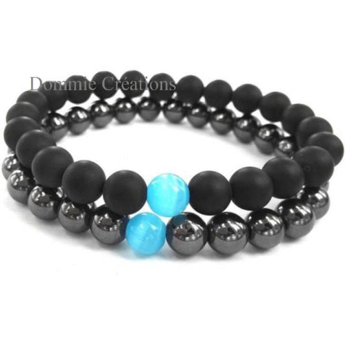 Bracelets de distance en agate noire, hématite et turquoise, perles naturelles