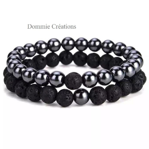 Bracelets de distance en pierre de lave et hématite, perles naturelles
