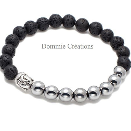 Bracelet en hématite et pierre de lave, perles naturelles