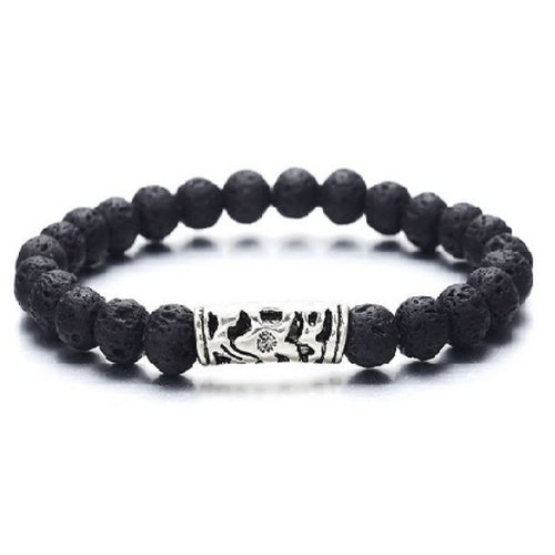 Bracelet en pierre de lave noire, perles naturelles