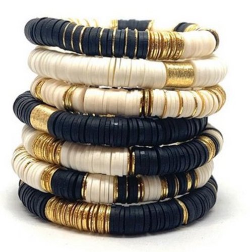 Bracelet heishi, perles sur fil élastique , perles katsuki polymère