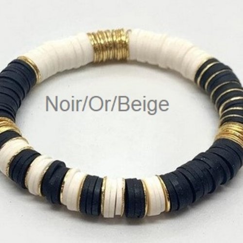 Bracelet heishi, perles sur fil élastique , perles katsuki polymère
