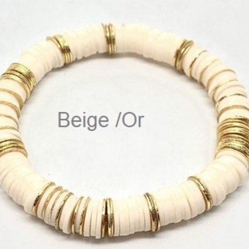 Bracelet heishi, perles sur fil élastique , perles katsuki polymère