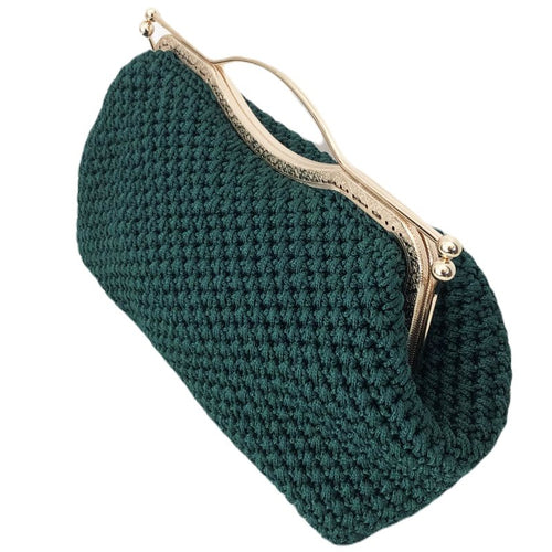 Sac pochette clic clac en cordon de viscose pour cérémonie, vert émeraude