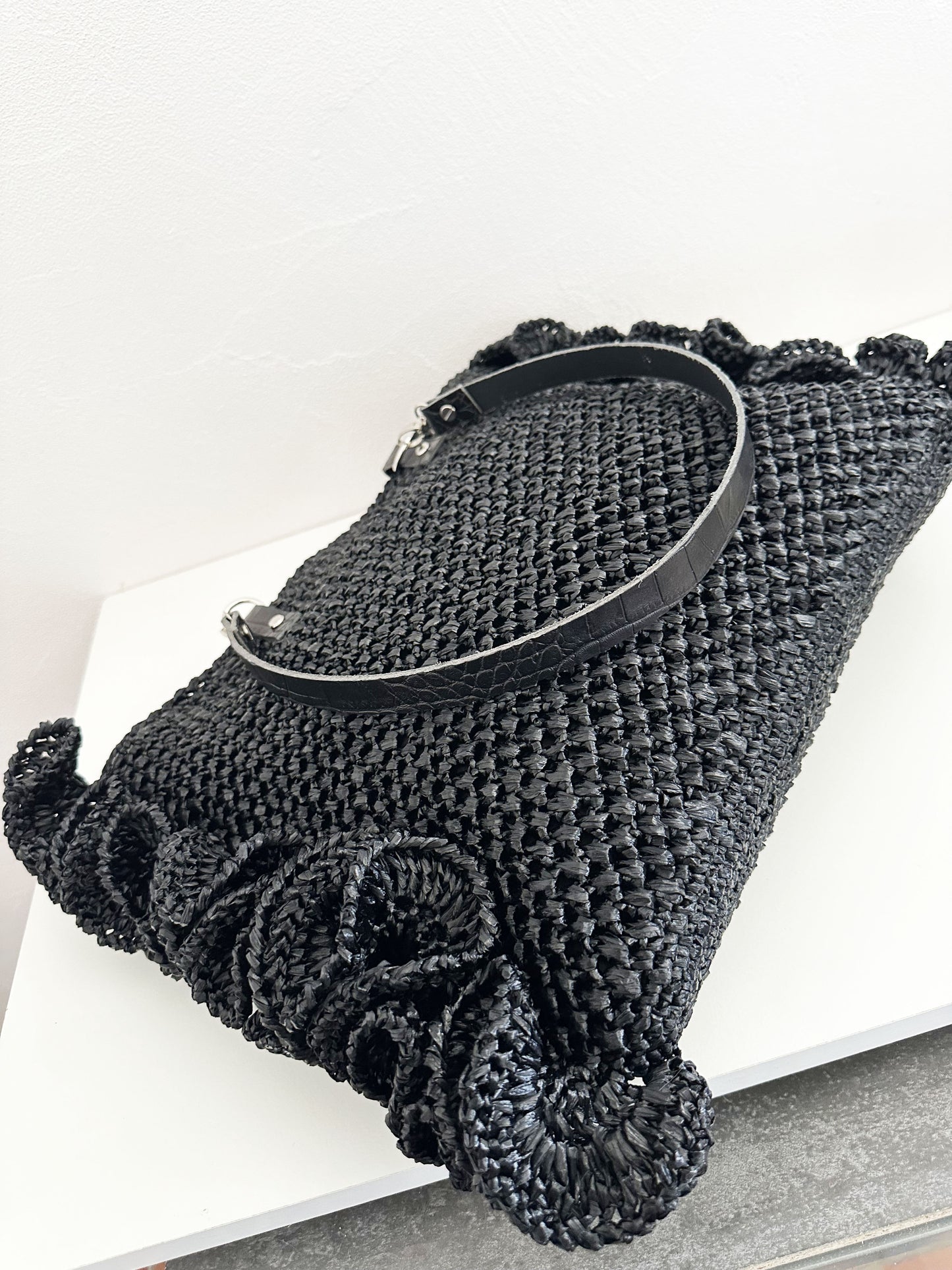 Sac cabas de plage  en raphia Noir