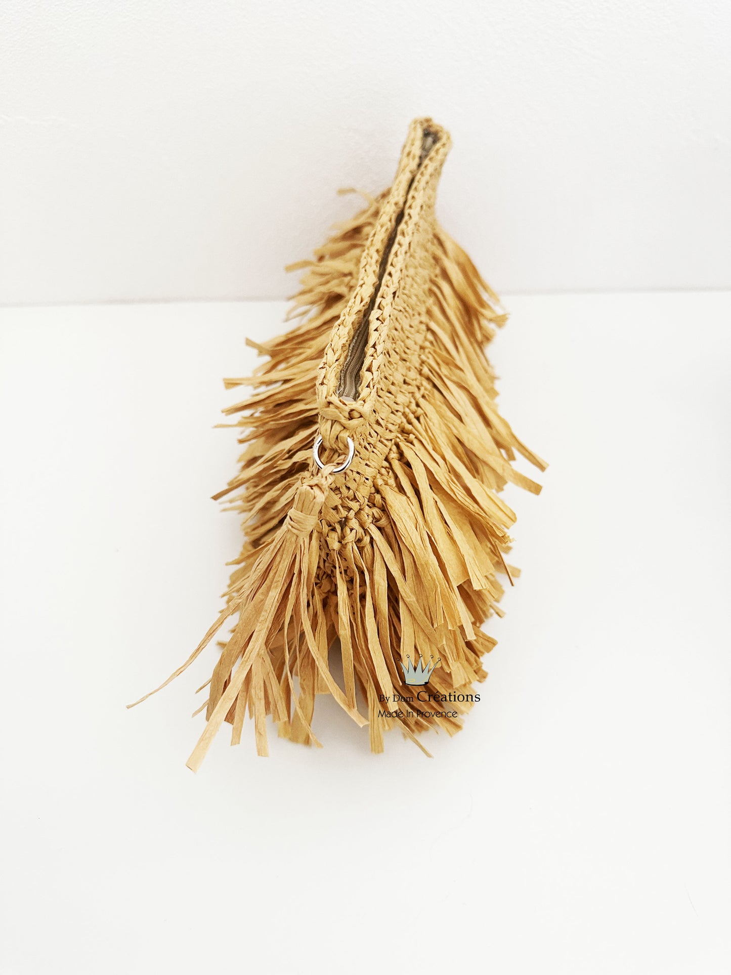 Pochette beige en raphia à franges, pochette Boho Chic