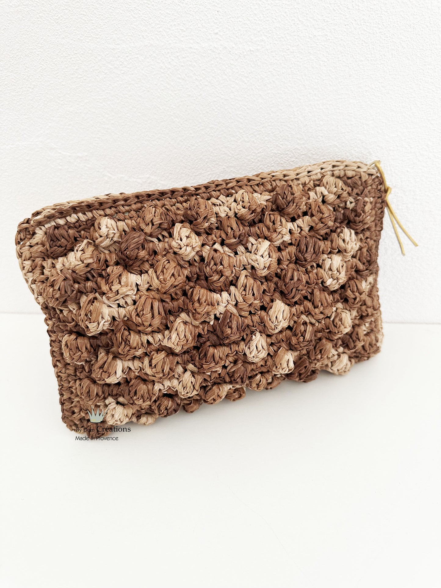 Sac pochette Beige dégradé en raphia
