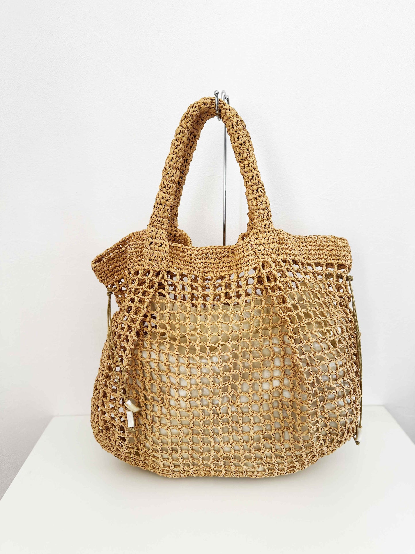 Sac cabas de plage XXL en raphia beige