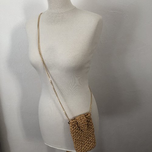 Sac étui téléphone portable en raphia