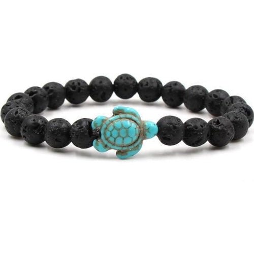 Bracelet pierre de lave et tortue en howlite turquoise