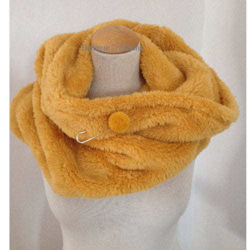 Snood col écharpe en polaire, coloris jaune moutarde