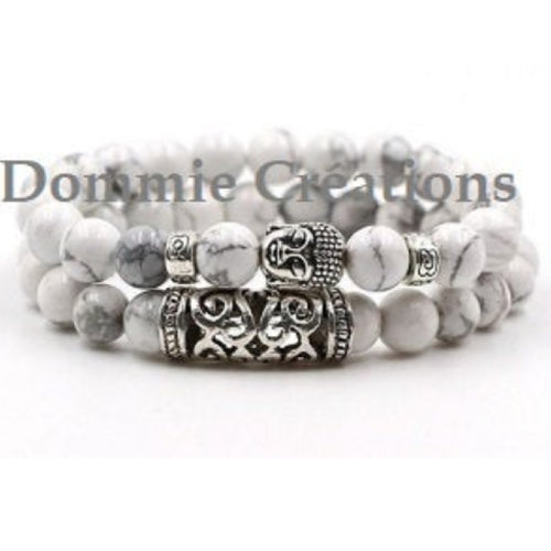 Bracelets de distance en howlite blanche et boudha