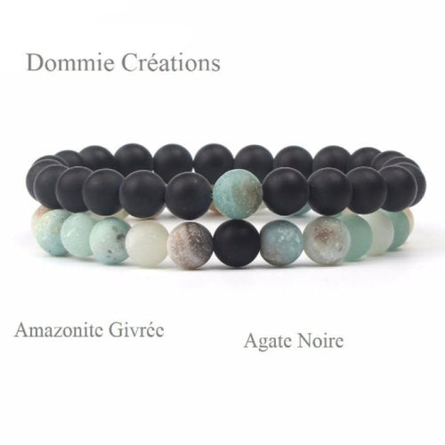 Bracelets de distance en agate noire et amazonite givrée