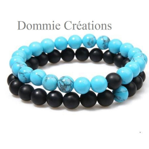 Bracelets de distance en agate noire et turquoise, perles naturelles