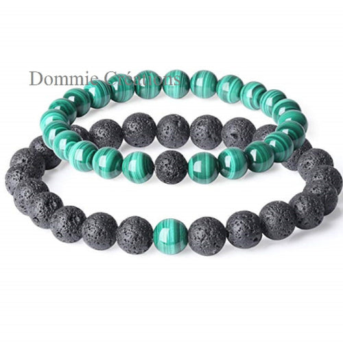 Bracelets de distance en pierre de lave et malachite, perles naturelles