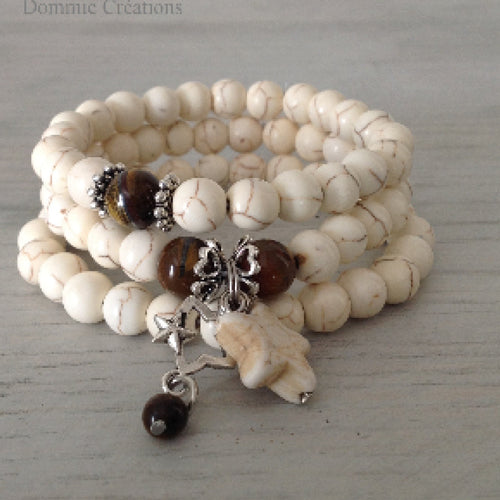 Bracelets en oeil de tigre et howlite , perles naturelles