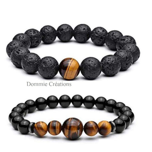 Bracelets de distance en pierre de lave et oeuil de tigre, perles naturelles