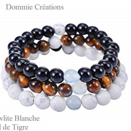 Bracelets en Oeil de Tigre, Agate noire et Howlite , perles naturelles