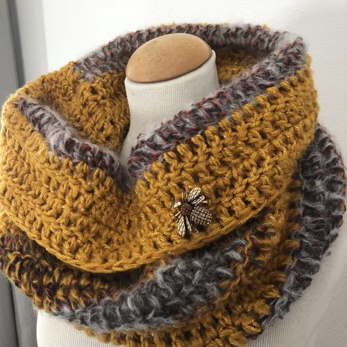 Snood col écharpe, coloris nuances de moutarde