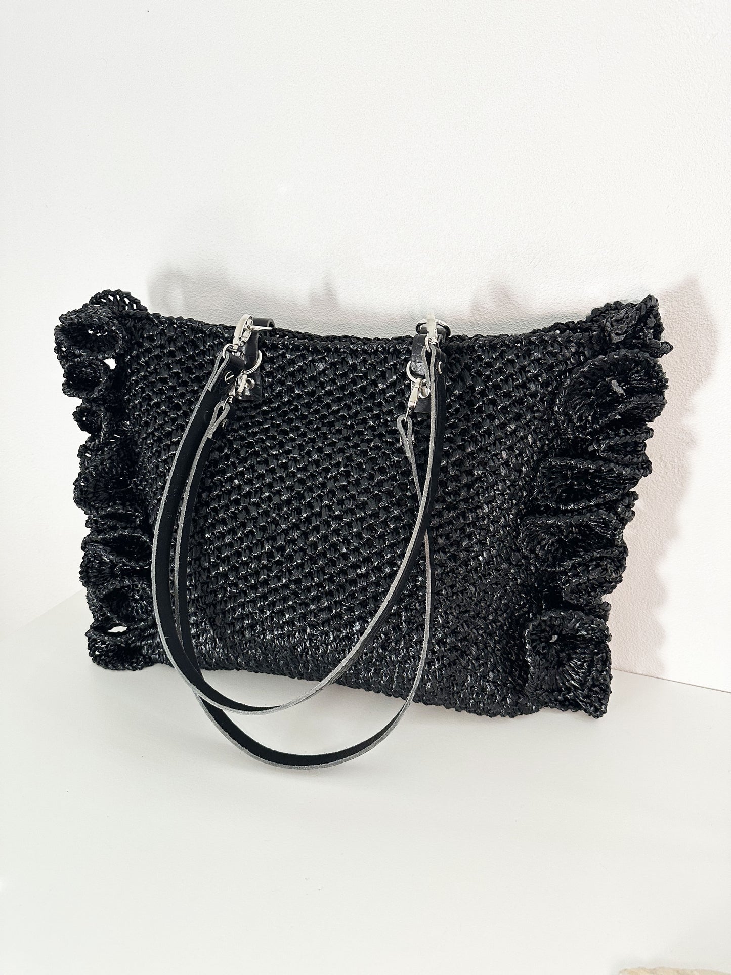 Sac cabas de plage  en raphia Noir