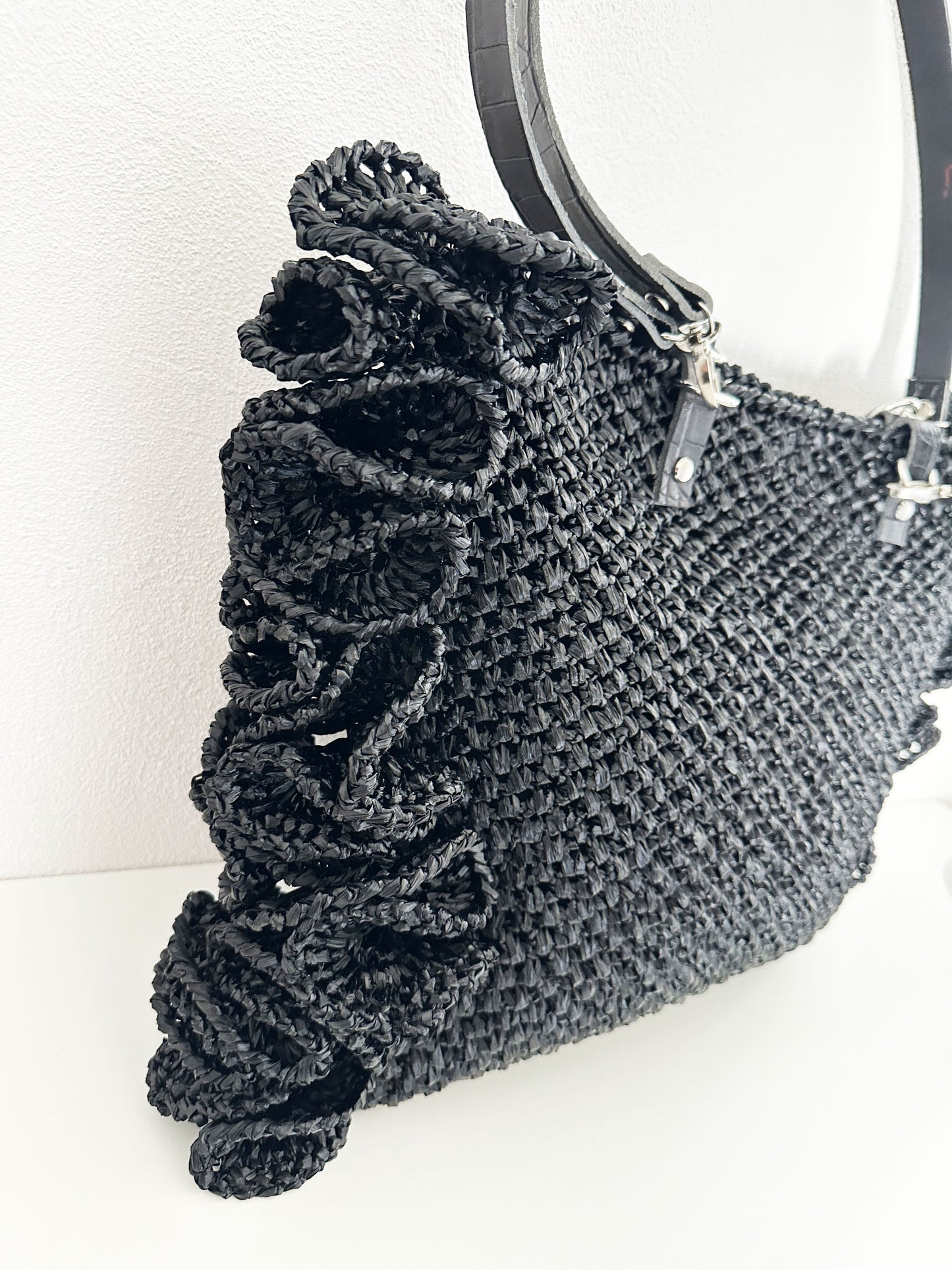 Sac cabas de plage  en raphia Noir