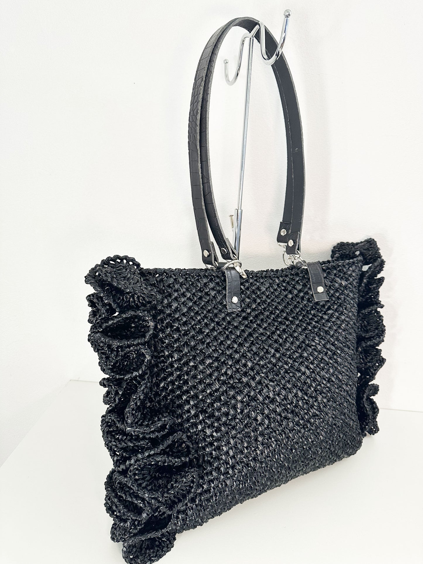 Sac cabas de plage  en raphia Noir