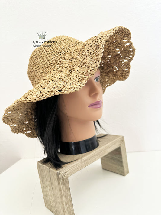 Chapeau de paille, grand chapeau en raphia , chapeau plage Bohème, chapeau été