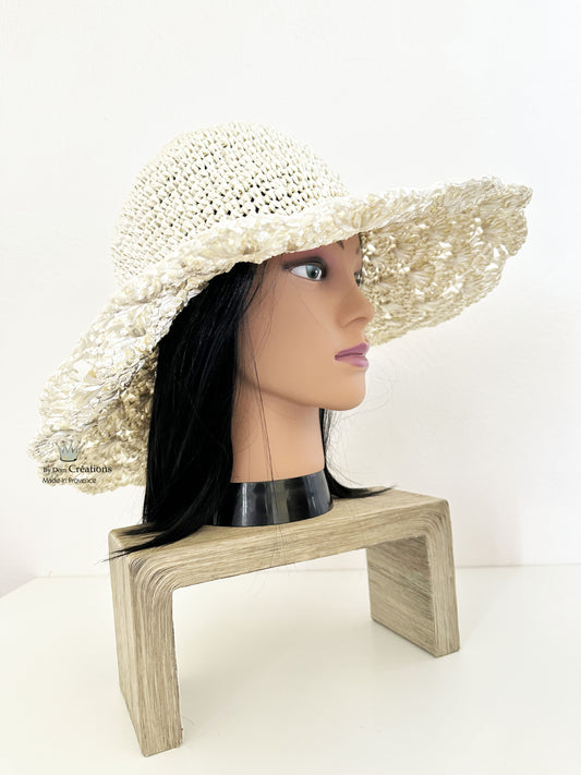 Chapeau de paille Ivoire, grand chapeau en raphia , chapeau plage Bohème, chapeau été