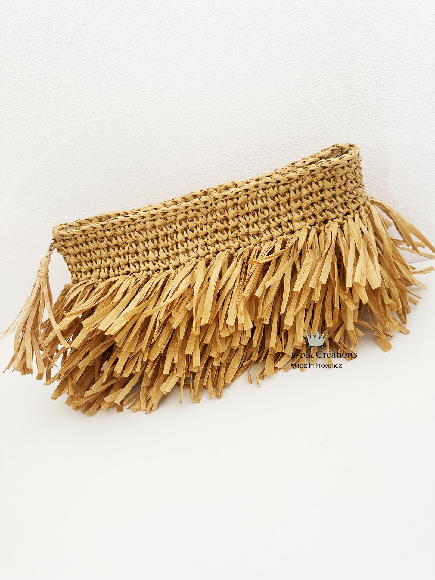 Pochette beige en raphia à franges, pochette Boho Chic