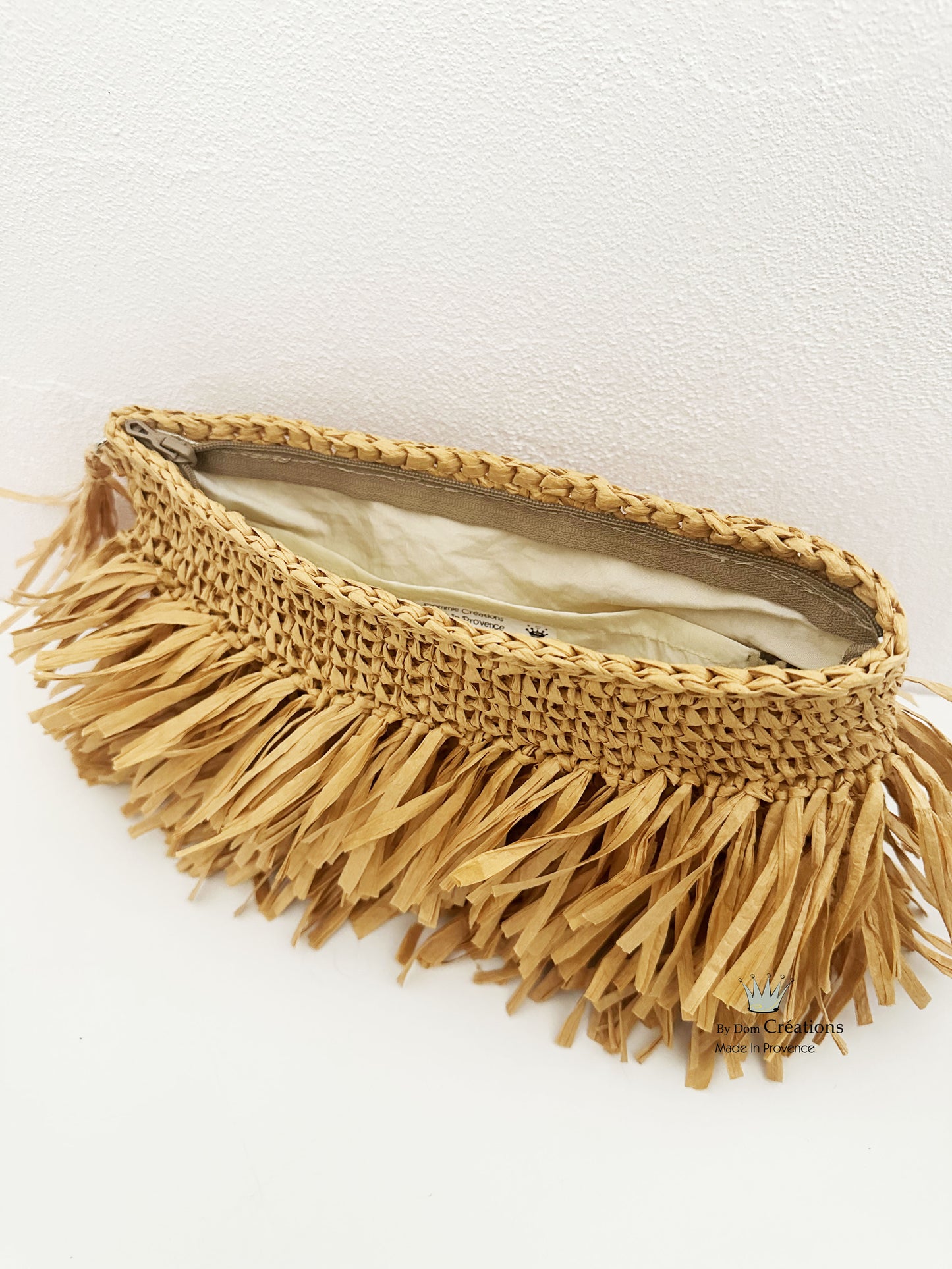 Pochette beige en raphia à franges, pochette Boho Chic