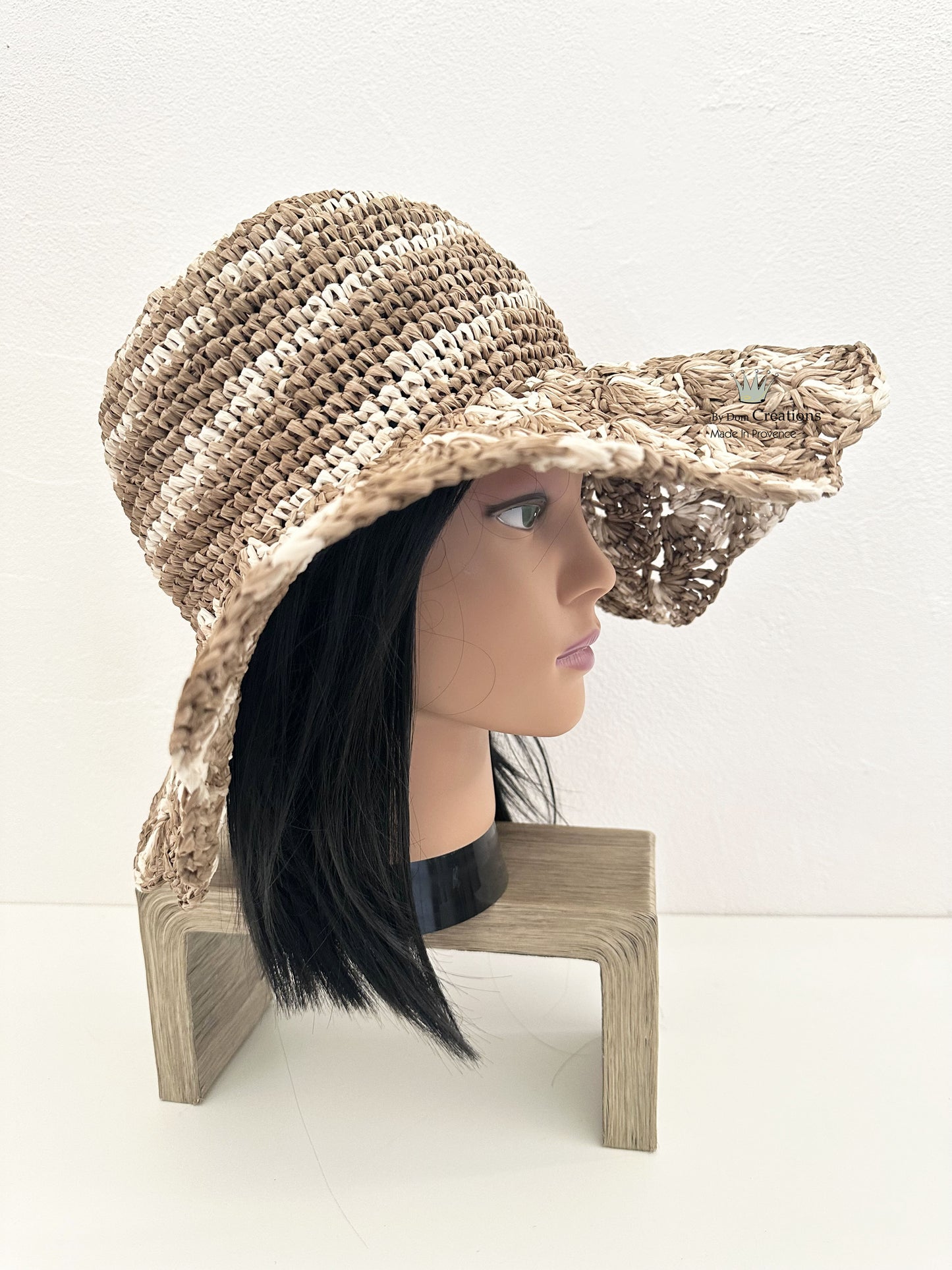Chapeau de paille Mix de Beige , grand chapeau en raphia , chapeau plage Bohème, chapeau été