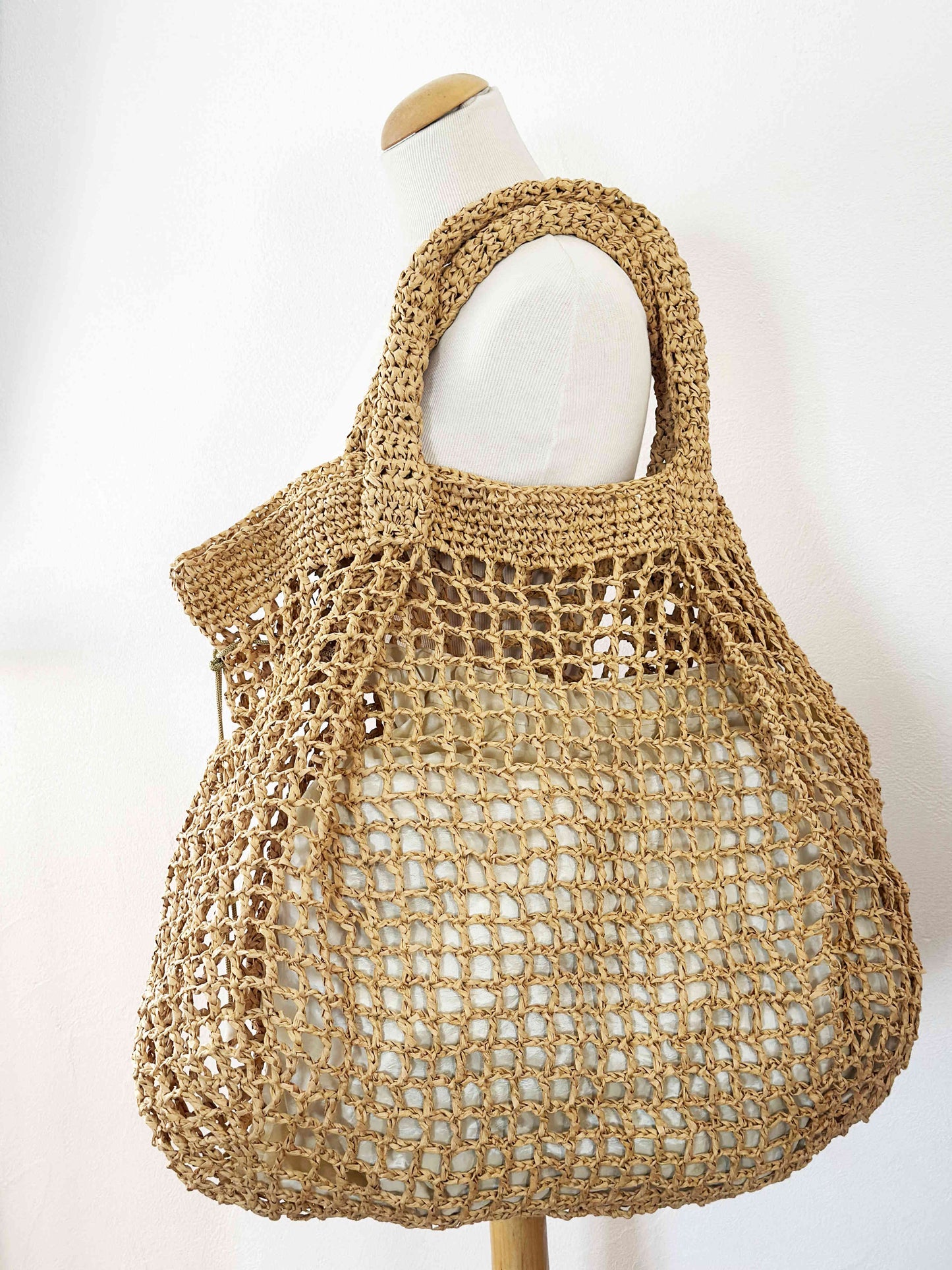 Sac cabas de plage XXL en raphia beige