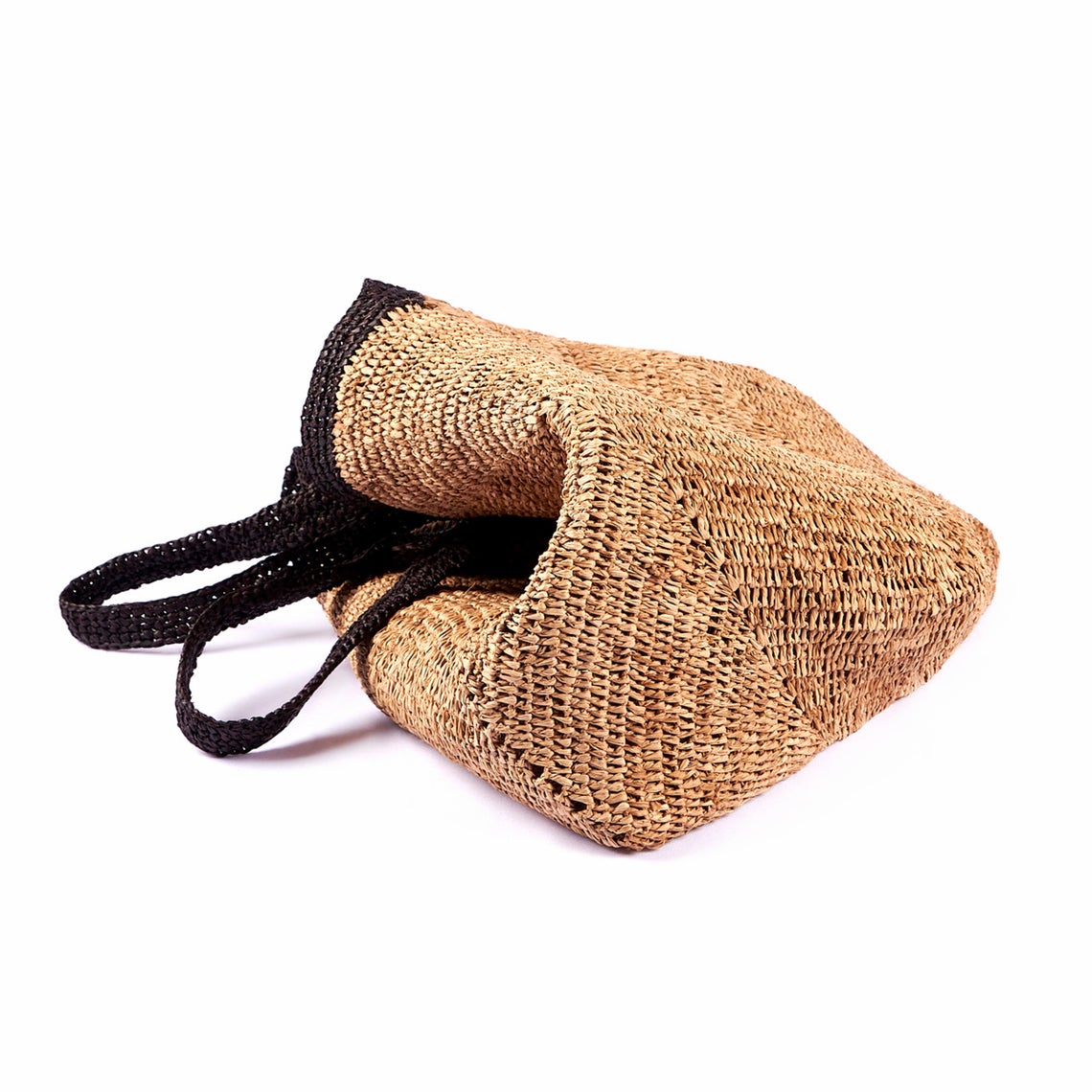 Cabas de plage Granny beige et noir en Raphia de Cellulose